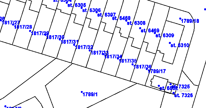 Parcela st. 1817/34 v KÚ Cheb, Katastrální mapa