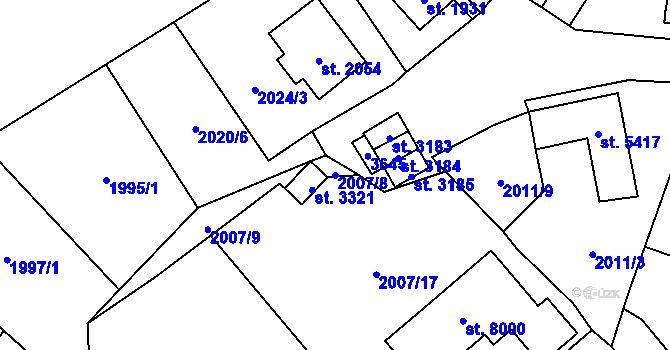 Parcela st. 2007/8 v KÚ Cheb, Katastrální mapa
