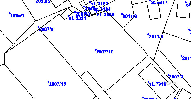 Parcela st. 2007/17 v KÚ Cheb, Katastrální mapa