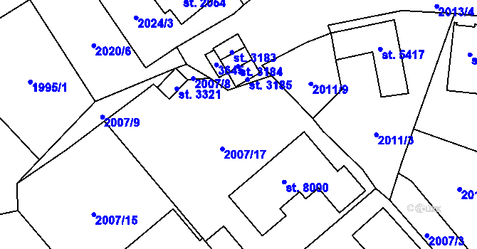 Parcela st. 2007/18 v KÚ Cheb, Katastrální mapa