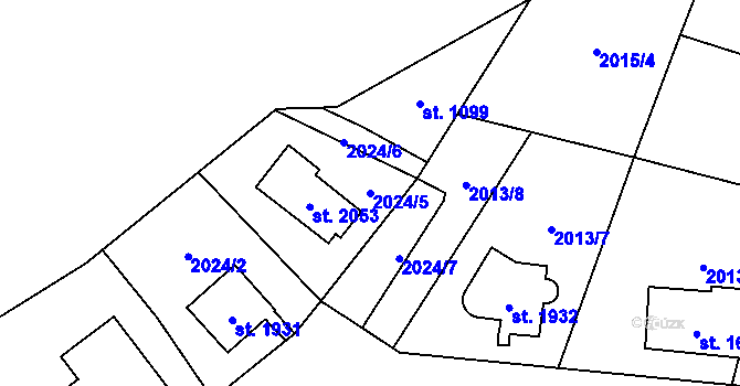 Parcela st. 2024/5 v KÚ Cheb, Katastrální mapa
