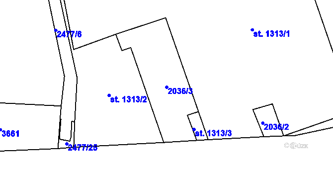 Parcela st. 2036/3 v KÚ Cheb, Katastrální mapa
