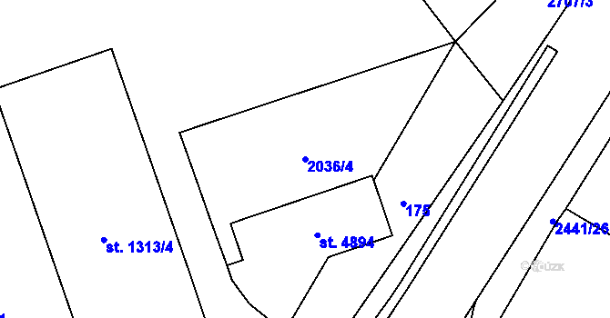 Parcela st. 2036/4 v KÚ Cheb, Katastrální mapa
