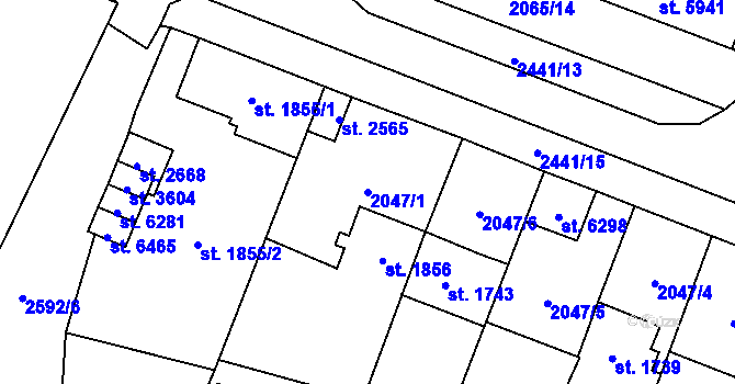 Parcela st. 2047/1 v KÚ Cheb, Katastrální mapa
