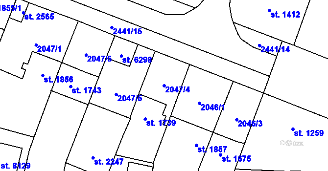 Parcela st. 2047/4 v KÚ Cheb, Katastrální mapa