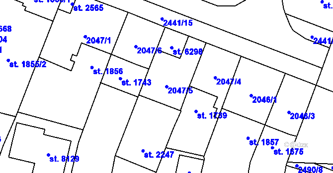 Parcela st. 2047/5 v KÚ Cheb, Katastrální mapa