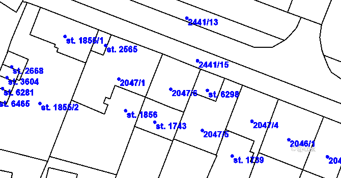 Parcela st. 2047/6 v KÚ Cheb, Katastrální mapa