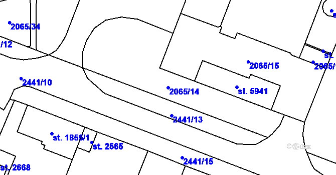 Parcela st. 2065/14 v KÚ Cheb, Katastrální mapa