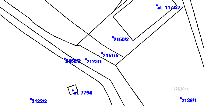 Parcela st. 2151/5 v KÚ Cheb, Katastrální mapa