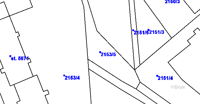 Parcela st. 2153/5 v KÚ Cheb, Katastrální mapa