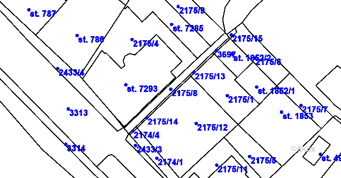 Parcela st. 2175/8 v KÚ Cheb, Katastrální mapa