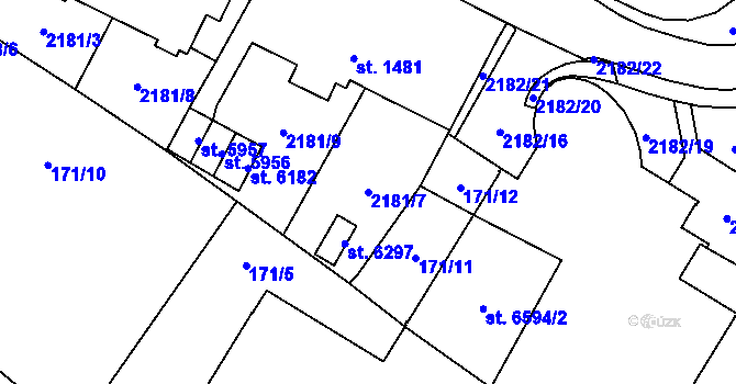Parcela st. 2181/7 v KÚ Cheb, Katastrální mapa