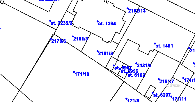 Parcela st. 2181/8 v KÚ Cheb, Katastrální mapa