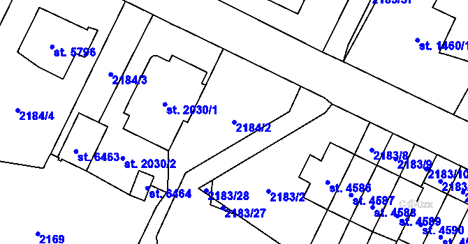 Parcela st. 2184/2 v KÚ Cheb, Katastrální mapa