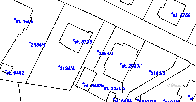 Parcela st. 2184/3 v KÚ Cheb, Katastrální mapa