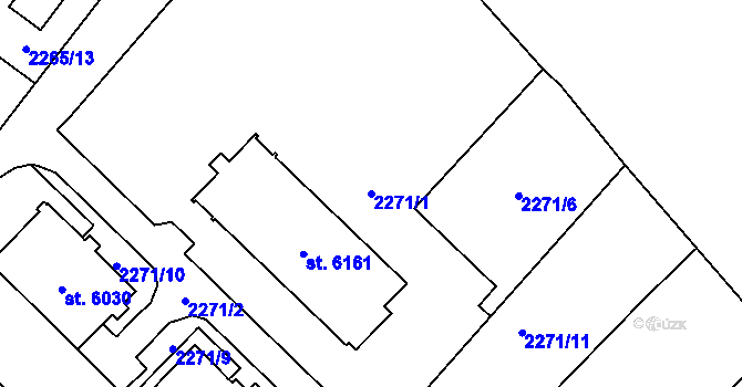 Parcela st. 2271/1 v KÚ Cheb, Katastrální mapa