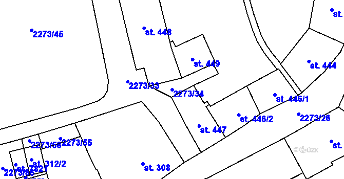 Parcela st. 2273/34 v KÚ Cheb, Katastrální mapa