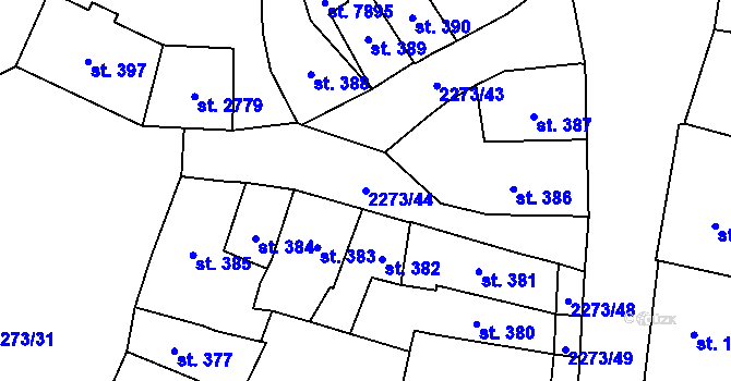 Parcela st. 2273/44 v KÚ Cheb, Katastrální mapa