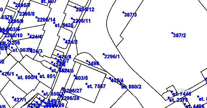 Parcela st. 2296/1 v KÚ Cheb, Katastrální mapa