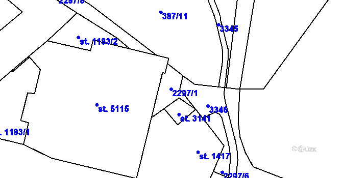 Parcela st. 2297/1 v KÚ Cheb, Katastrální mapa