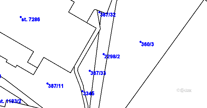 Parcela st. 2298/2 v KÚ Cheb, Katastrální mapa