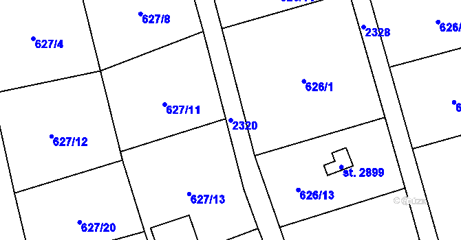 Parcela st. 2320 v KÚ Cheb, Katastrální mapa