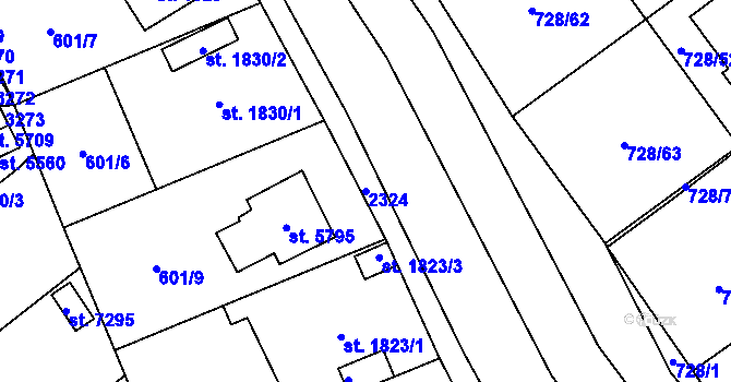 Parcela st. 2324 v KÚ Cheb, Katastrální mapa