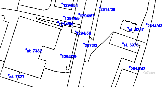 Parcela st. 2372/3 v KÚ Cheb, Katastrální mapa