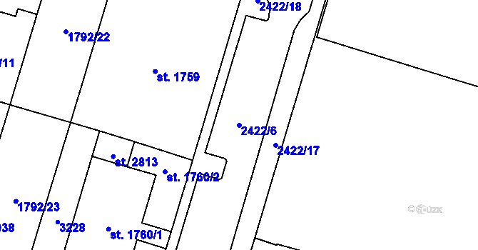 Parcela st. 2422/6 v KÚ Cheb, Katastrální mapa