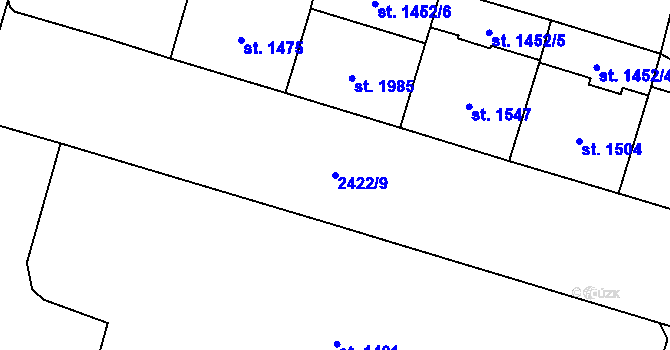 Parcela st. 2422/9 v KÚ Cheb, Katastrální mapa