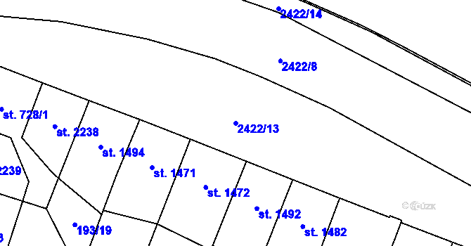 Parcela st. 2422/13 v KÚ Cheb, Katastrální mapa