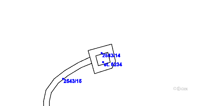 Parcela st. 2543/14 v KÚ Cheb, Katastrální mapa