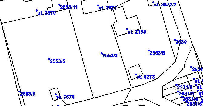 Parcela st. 2553/3 v KÚ Cheb, Katastrální mapa