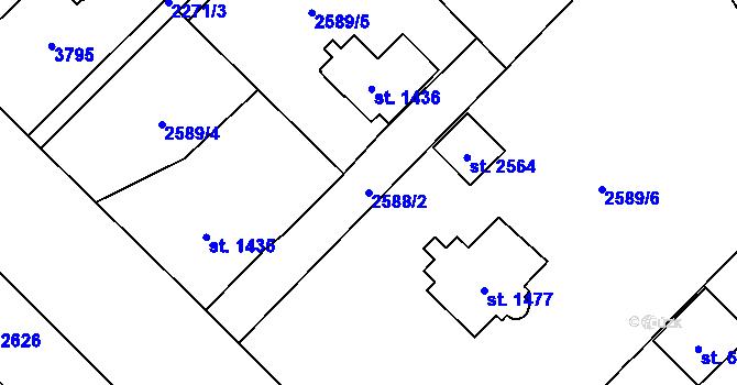 Parcela st. 2588/2 v KÚ Cheb, Katastrální mapa