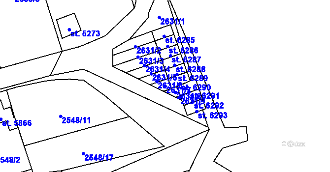 Parcela st. 2631/7 v KÚ Cheb, Katastrální mapa