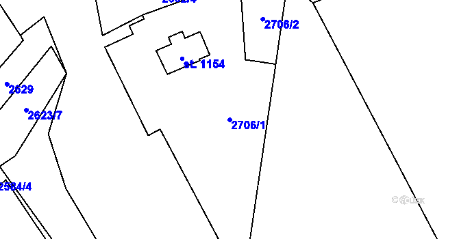 Parcela st. 2706/1 v KÚ Cheb, Katastrální mapa