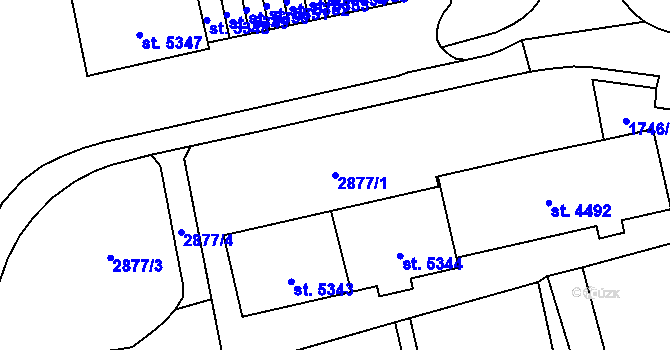 Parcela st. 2877/1 v KÚ Cheb, Katastrální mapa