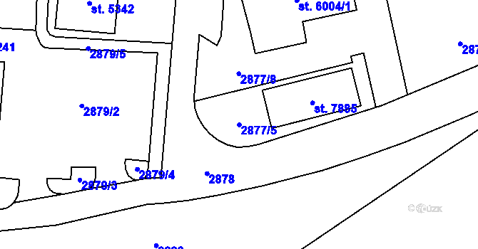 Parcela st. 2877/5 v KÚ Cheb, Katastrální mapa