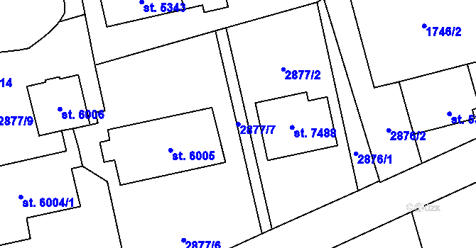 Parcela st. 2877/7 v KÚ Cheb, Katastrální mapa