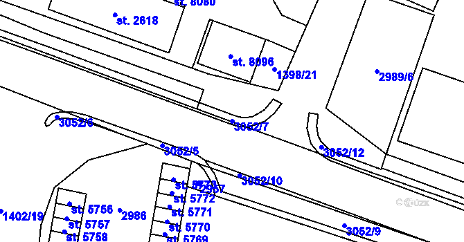 Parcela st. 3052/7 v KÚ Cheb, Katastrální mapa