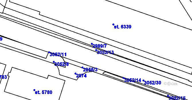 Parcela st. 3052/13 v KÚ Cheb, Katastrální mapa