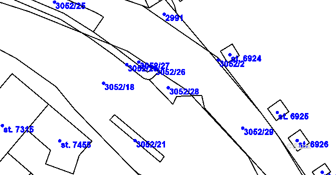 Parcela st. 3052/28 v KÚ Cheb, Katastrální mapa