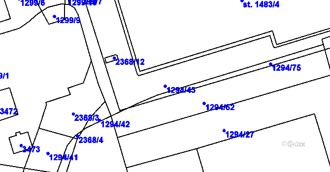 Parcela st. 1294/43 v KÚ Cheb, Katastrální mapa
