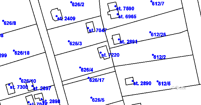 Parcela st. 7220 v KÚ Cheb, Katastrální mapa