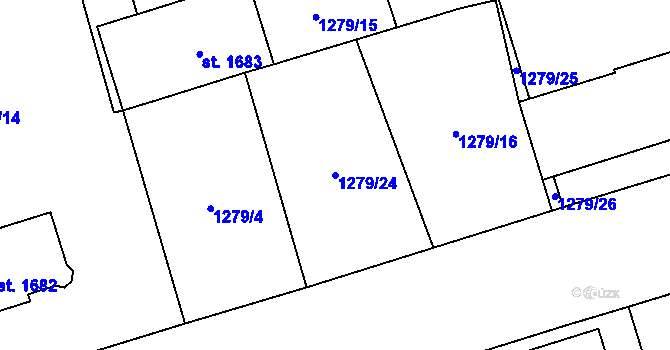 Parcela st. 1279/24 v KÚ Cheb, Katastrální mapa