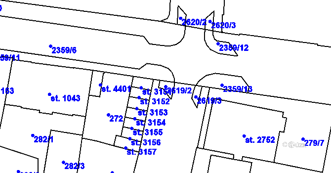 Parcela st. 2619/2 v KÚ Cheb, Katastrální mapa
