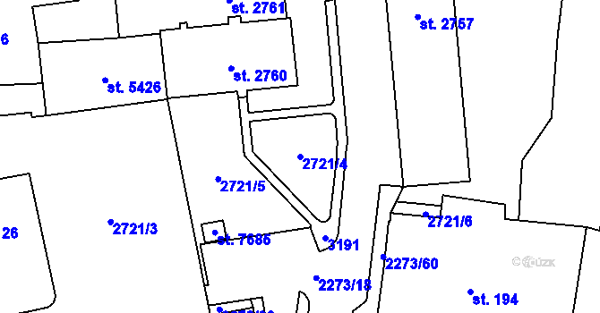 Parcela st. 2721/4 v KÚ Cheb, Katastrální mapa