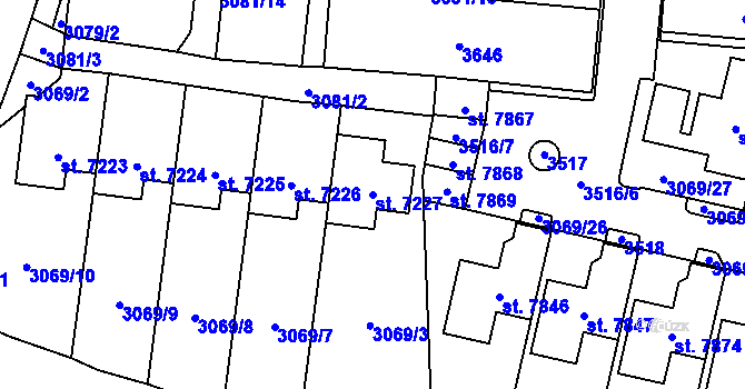 Parcela st. 7227 v KÚ Cheb, Katastrální mapa