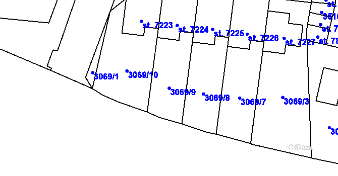 Parcela st. 3069/9 v KÚ Cheb, Katastrální mapa