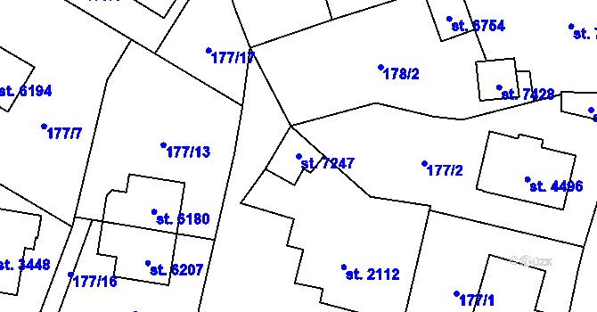 Parcela st. 7247 v KÚ Cheb, Katastrální mapa